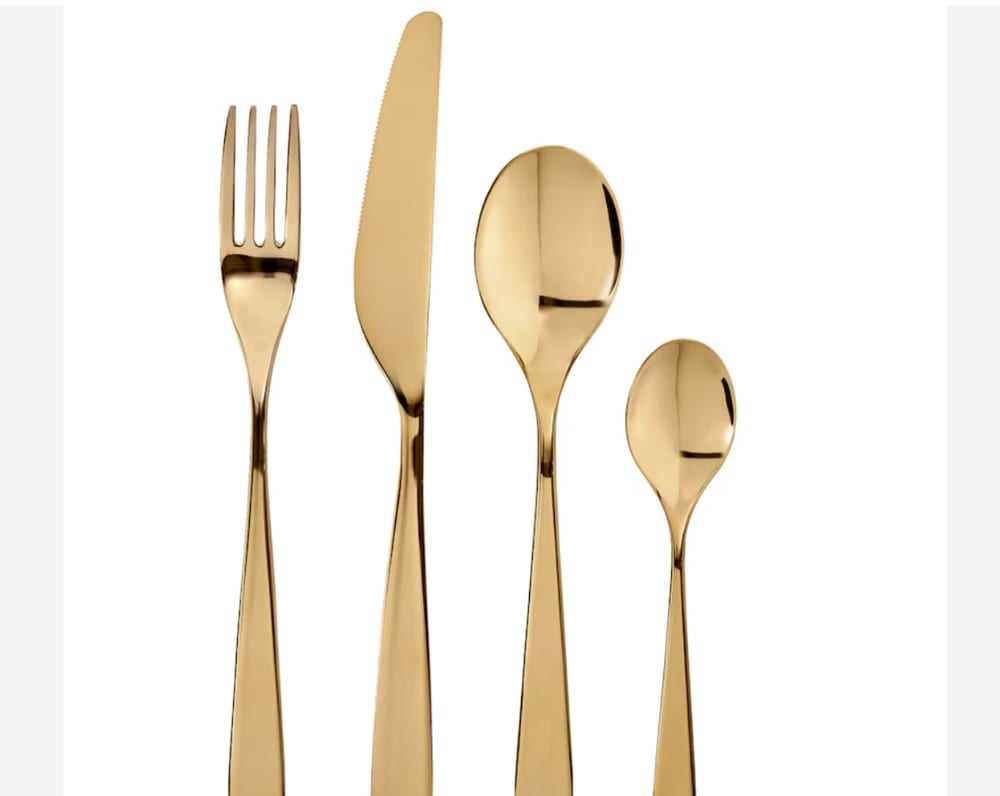 Cubiertos dorados para alquiler en eventos