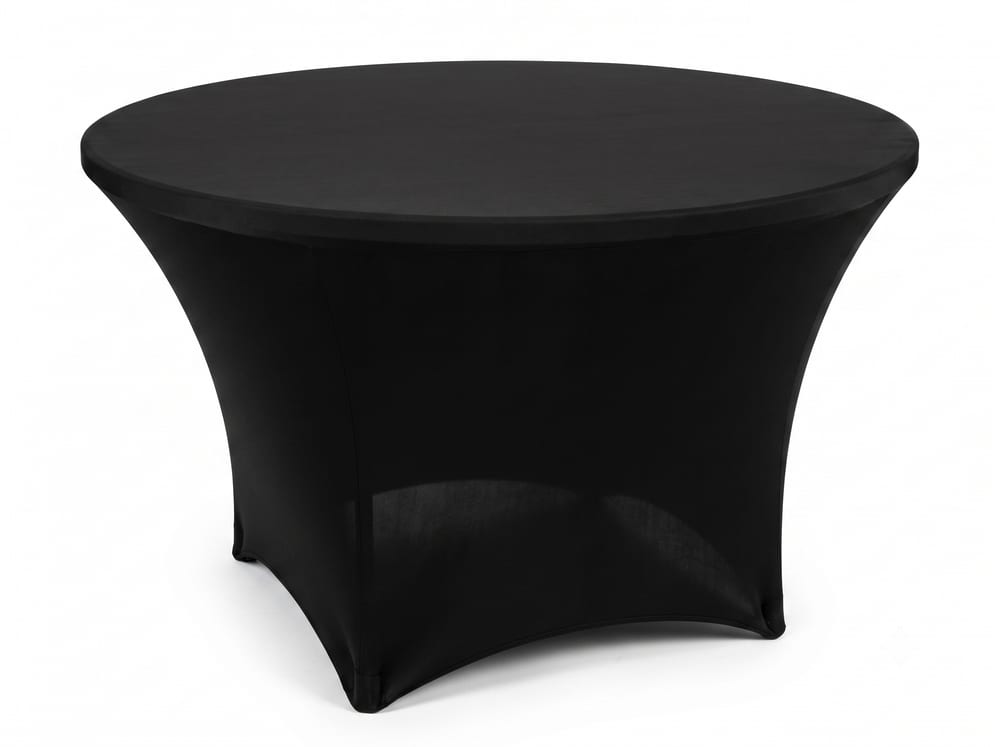 Mesa redonda vestida con spandex para alquiler en eventos